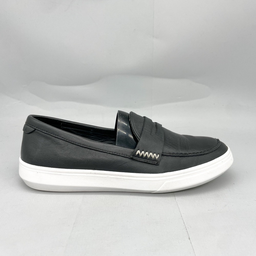 Patina Womens 8.5 Boardwalk Penny Loafer Sneakers Black Leather Slip On Casual